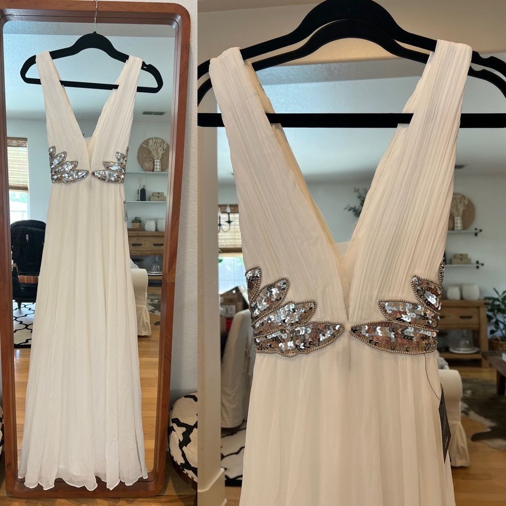 Lulus Neverending Love White Sequin Maxi Dress white silver XS